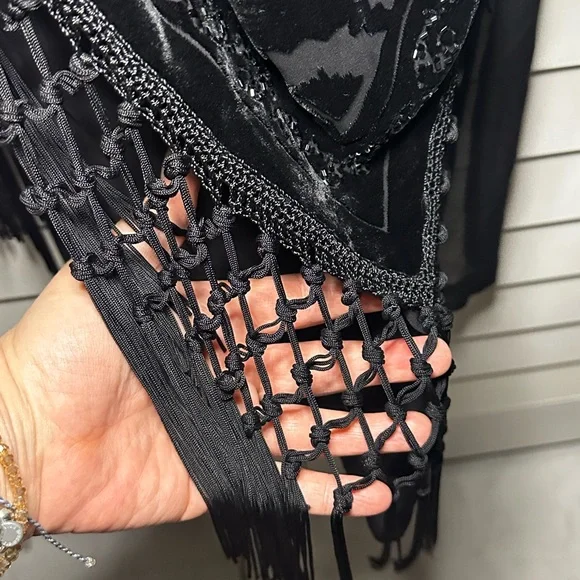 Vintage Sue Wong Dress Gown Size 10 Halter Prom Formal Beaded Fringe Silk Blend - Picture 16 of 16